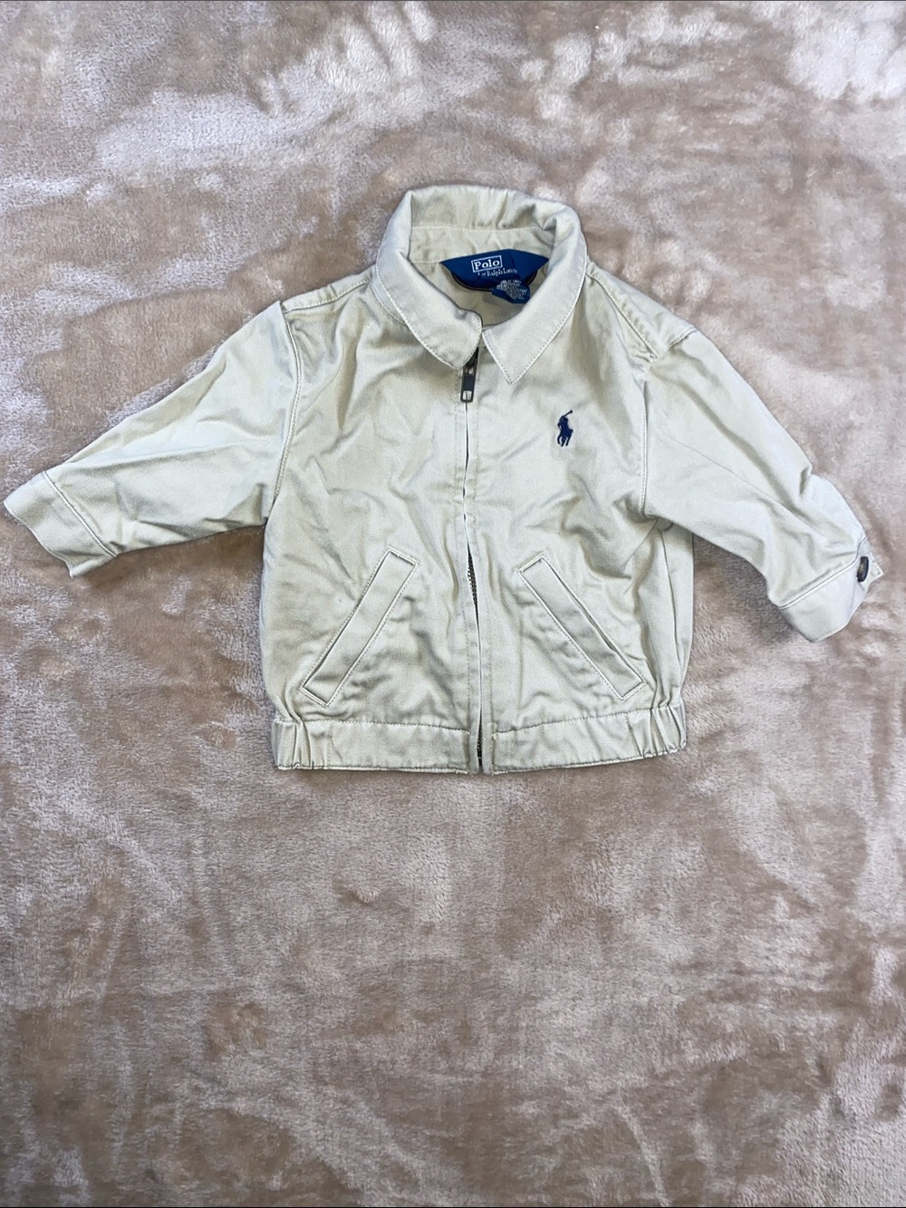 Polo Ralph Lauren Kids Light Cream Zip-Up Polo Jacket with Navy Logo